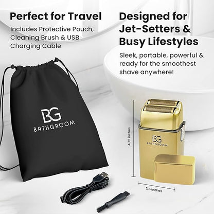 Electric Razor for Men Face with Double Titanium Foils, Professional Barber-Style shavers for Men, USB Rechargeable, Includes Cleaning Brush, Protective Cap & Pouch (Gold)