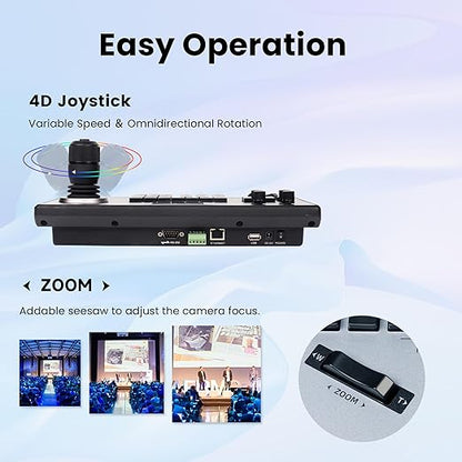 iuZee PTZ Camera Controller 4D Joystick PoE IP PTZ Keyboard with Controller 5" LCD Screen Preview, Support VISCA PELCO-P PELCO-D RS422 RS485 RS232 RJ45, for Live Streaming Meeting/Church Service/Education