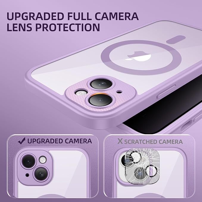 BERFY Magnetic for iPhone 14 Case, Compatible with MagSafe, Built-in Privacy Screen Protector and Upgraded Camera Protection, Anti-Spy Full Body Shockproof Phone Case for 14 6.1", Light Purple