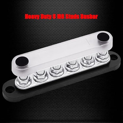 6 x M8 (5/16") Studs Power Distribution Block Bus Bar 12V, Ampper 5.9" HD 200A Marine BusBar Battery Distribution Block W/Cover for Car Boat Solar (Black)