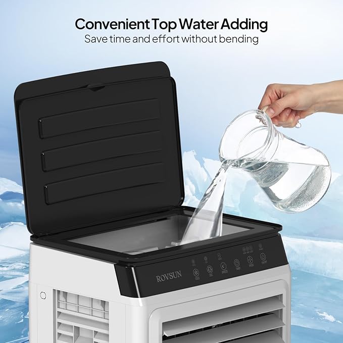 ROVSUN 2300CFM Portable Air Cooler, 7.9Gal/30L Evaporative Swamp Cooler, 3-IN-1 Cooling Fan with Remote Control, 12H Timer & 4 Ice Box, 3 Speeds, Humidifying Oscillating Fan for Indoor or Outdoor