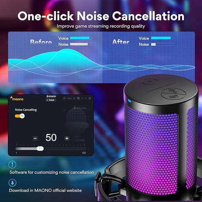 MAONO USB Gaming Microphone for PC, Noise Cancellation Condenser Mic with RGB Lights, Mute, Gain for Streaming, Recording, Podcast, Chat, Twitch, YouTube, Discord, Computer, PS5, PS4, GamerWave