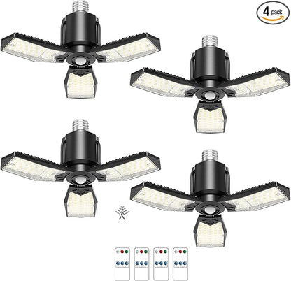 Kryoza 4-Pack Garage Lights with Motion Sensor, 8000LM Motion Sensor Light Indoor with 3 Deformable Design and Auto-Off, E26 Screw-in 6500K Motion Activated Bulbs for Ceiling/Basement