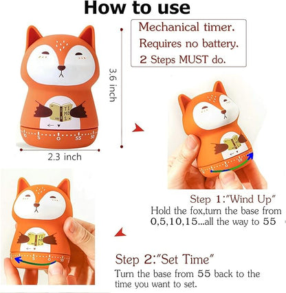 NUOSWEK Mechanical Kitchen Timer, Cute Animal Timer for Kids, Wind Up 60 Minutes Manual Countdown Timer for Classroom, Home, Study and Cooking (Beige Wolf)