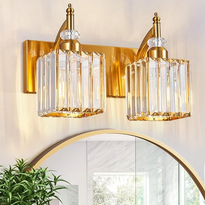 BBLLWJ Modern Bathroom Vanity Light 2-Light Gold Crystal Light Fixtures Over Mirror for Bathroom Wall Sconce