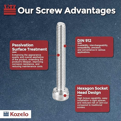 Kozelo 30pcs Socket Head Cap Screws - [M4-0.7 x 28mm] 304 Stainless Steel Allen Socket Drive for Electrical Motor 3D Printing Fan Engine Replacement Use, Silver