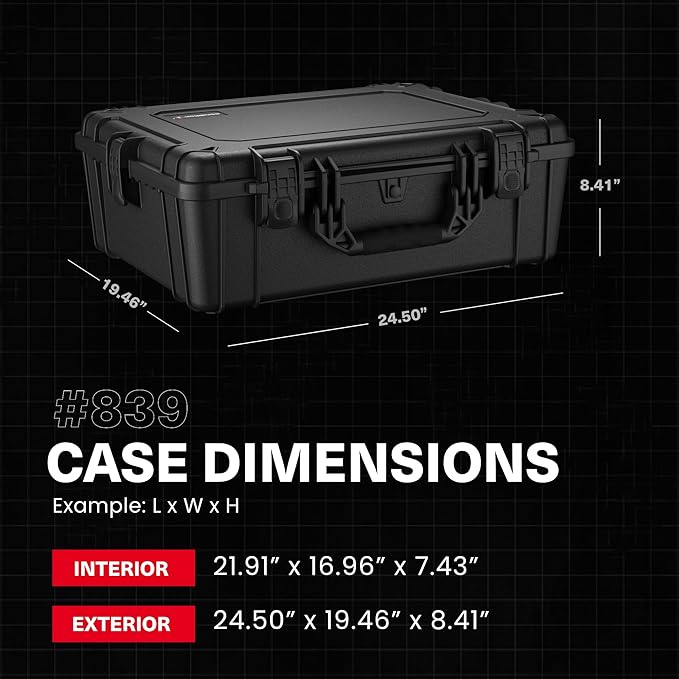 Condition 1 25" Large Waterproof Hard Case Model 839 with Foam, Portable Protective Storage Box for Travel, Hunting, Military, Tactical, Made in USA, 24.50"x 19.46"x8.41" Tan