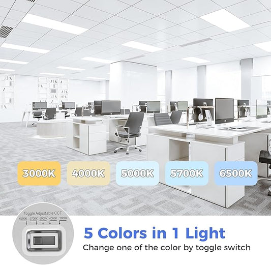 AIKVSXER 2 Pack 2x4 LED Flat Panel Light - Selectable 5 CCT 3000K-6500K & 5 Wattage 30-70W 7700Lm 0-10V Dimmable 2 x 4 led Drop Ceiling Light Fixture 120-277V for Commercial and Home