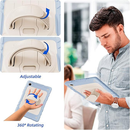 for Samsung Galaxy Tablet A8 Case 10.5 inch 2022 SM-X200/X205/X207 with Screen Protector [360 Rotating Stand] &Hand Shoulder Strap Shockproof Rugged Protective Cover|Blue&Beige