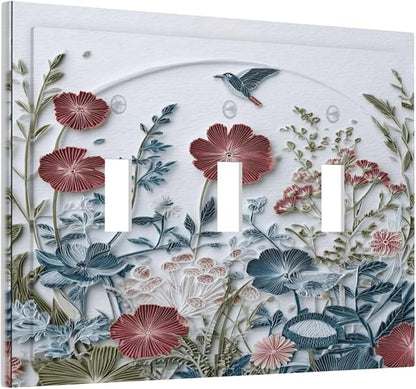 Bvtewkhz Wildflowers Flowers Floral Plants 3 Gang Triple Toggle Wall Plate Cover Decorative Light Switch Covers Electrical Faceplate Switch Plates for Bathroom Kitchen Home