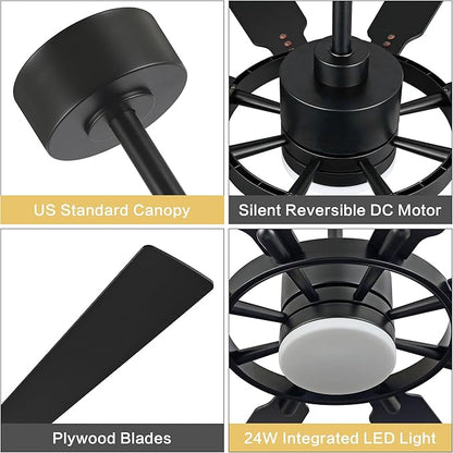 ELEHINSER 80 Inch Ceiling Fan with Lights and 3 Downrods, 8 Plywood Blades, 6-Speed Noiseless Reversible DC Motor, 3CCT, Windmill Ceiling fan for Kitchen Bedroom Living Room, Matte Black