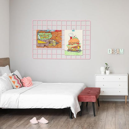 PATIKIL 20"x20" Wire Grid Panel, 2 Pack Board Photo Pictures Memo Display Grid Panels Hanging Organizer Wall Decorative Panel for Home Office Wedding, Pink