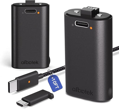 2 Pack Xbox Rechargeable Battery Pack, Xbox Series X Play & Charge Kit 1400mAh Capacity Fully charges in 3 Hours, 9 Ft USB Type-C Cable, Compatible w/ Xbox Series X/S, Xbox one/S/X/Elite Controllers