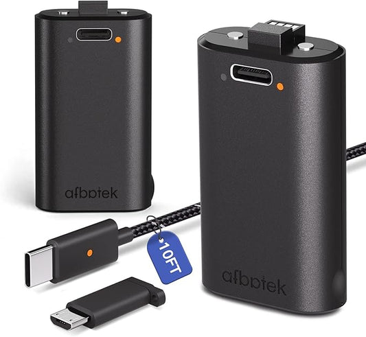 2 Pack Xbox Rechargeable Battery Pack, Xbox Series X Play & Charge Kit 1400mAh Capacity Fully charges in 3 Hours, 9 Ft USB Type-C Cable, Compatible w/ Xbox Series X/S, Xbox one/S/X/Elite Controllers