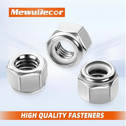 MewuDecor 3/8-16 Nylon Insert Hex Lock Nuts Locknuts, 304 Stainless Steel 18-8, Bright Finish, 25 PCS