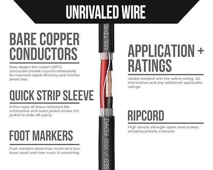 Voltive 12/2 Speaker Wire, in-Wall CL3 & Direct Burial, Black, 500ft - 12AWG, 2 Conductors, Stranded Oxygen-Free Copper, UL Listed - V-1206-5