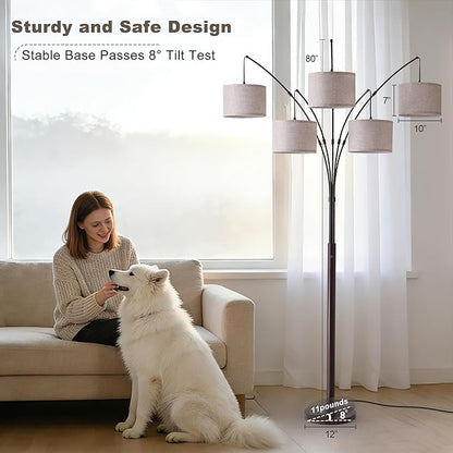 Fansdrick Dimmable Floor Lamp - Arc Floor Lamps for Living Room, 4000LM Super Bright Modern Tall Standing Lamp with Black Shades & Heavy Base, Mid Century Tree Floor Lamp for Bedroom Office