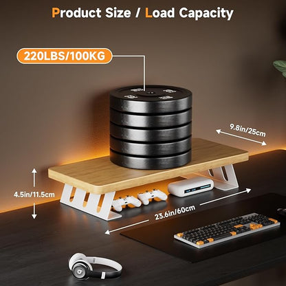 NestNeat Monitor Stand - 24 Inch Wood Monitor Stand Riser, 220 Pounds Load Capacity Desk Monitor Riser for Laptop/PC/Printer, Desktop Stands Organizer for Home Office