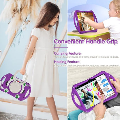 BRAECN Cute Cat Case for iPad (A16) 11th/10th Generation 11”/10.9'' 2025/2022, Silicone Kids Boys Case with Pencil Holder, Carrying Shoulder Strap, 360°Rotating Handle Grip & Kickstand, Purple