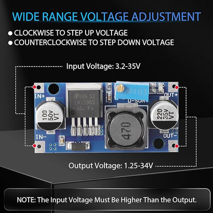 DROK LM2596 Buck Converter, Pack of 10 DC to DC Buck Converter Adjustable Voltage Regulator 3.2-35V to 1.25-34V