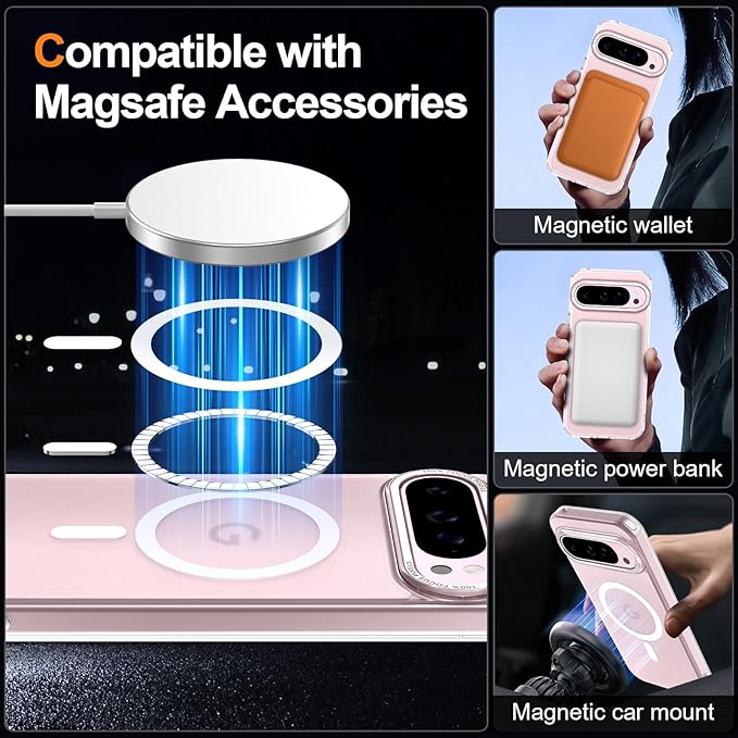 Magnetic for Google Pixel 9 Pro XL Case, [Military Grade Drop Protection] [Compatible with MagSafe] Shockproof Slim Translucent Matte Anti-Slip for Women Girls Men Case, Clear