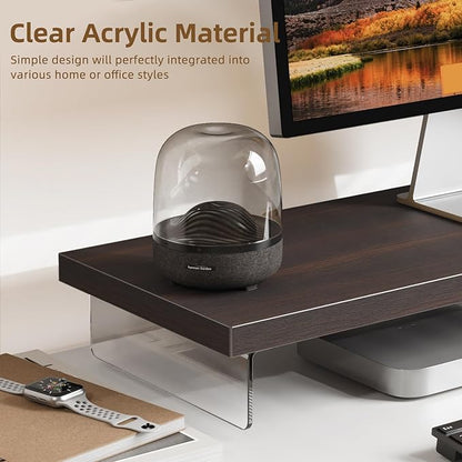 SSWOOD Monitor Stand Riser, Wood & Acrylic Computer Monitor Stand Desk Desktop Organizer Table For Home, Office Workspace, Laptop Riser, Printer, PC & TV Screen Riser