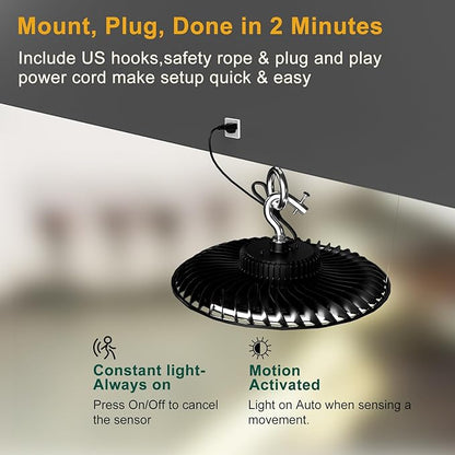 ACOHOOK Smart 320W LED High Bay Light with Motion Sensor, 48000lm (Eqv.1200W MH/HPS) High Bay LED Shop Light 100-277V Commerical Grade UFO Lights（Remote Buy Separate）