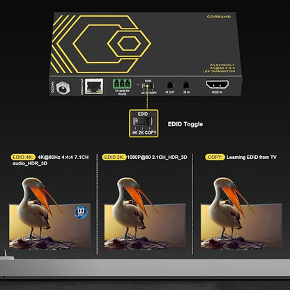 HDMI Extender Over Ethernet 4k 60HZ Uncompressed 18G/BPS Over Single Cat5/6 up to 40m(165ft), RS232+POE+IR+HDCP2.2, HDR CEC EDID Management.