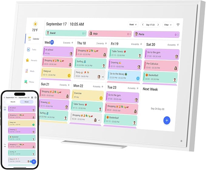 Digital Calendar: 15.6-inch Electronic Calendar & Chore Chart, Smart Touchscreen Interactive Display for Family Schedules–Wall Mount Included, Great for Organizing Your 2025-2026 Wall Planner