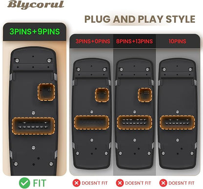 Blycorul Master Power Window Switch Driver Side with 3+9 Pins Replacement for 2012-2015 Dodge Grand Caravan，2013-2015 Ram 1500 2500,2015 Ram 3500,2012-2015 Chrysler Town&Country, Replaces 68110867AA
