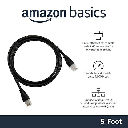 Amazon Basics RJ45 Cat-6 Ethernet Patch Internet Cable - 5 Foot (1.5 Meters), 16 Pack of 10, 160 Count Total, Black