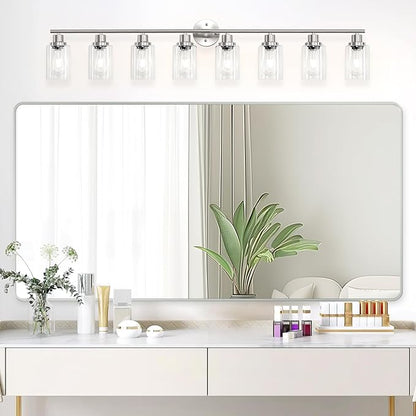 Guliaofo 8-Light Brushed Nickel Vanity Lights, Modern Bathroom Light Fixtures with Clear Glass Shade, Wall Lamps for Mirror Kitchen Hallway Cabinet Living Room Sconces Lights - E26