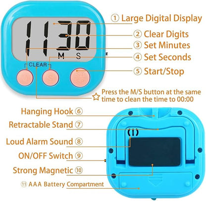 Classroom Timers for Teachers Kids Large Magnetic Digital Timer Teacher Supplies 6 Pack-Blue Pink