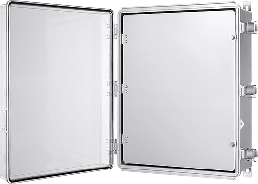 Gratury Junction Box, IP67 Waterproof Plastic Enclosure for Electrical Project, Hinged Transparent Cover, Includes Inner Door, Mounting Plate and Wall Bracket 510×410×200mm (20"×16.1"×7.9" TC-D)