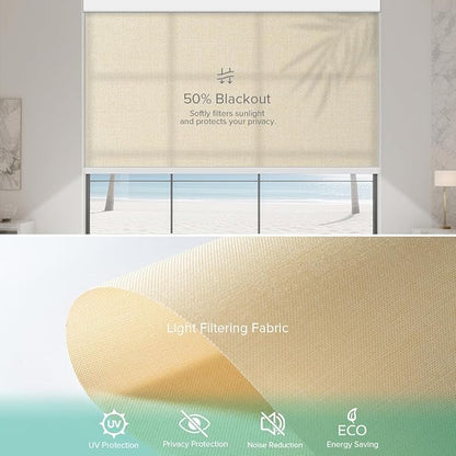 Kilonity Motorized Roller Shades, Light Filtering Remote Control Custom Window Shades Compatible with Alexa Google Assistant via RF Hub, Rechargeable Electric Blinds for Windows (Beige)