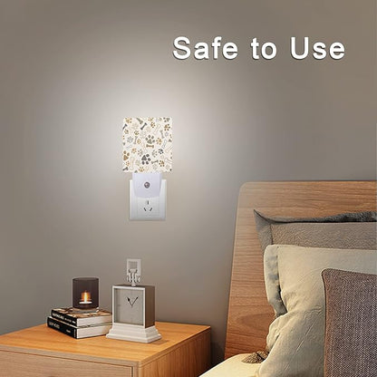 Smoaffly Dog Cat Paw Print Bones Night Light Plug-in LED Nightlights Auto Sensor Night Lamp Dusk-to-Dawn Lamp Home Decor for Nursery Children Girls Boys