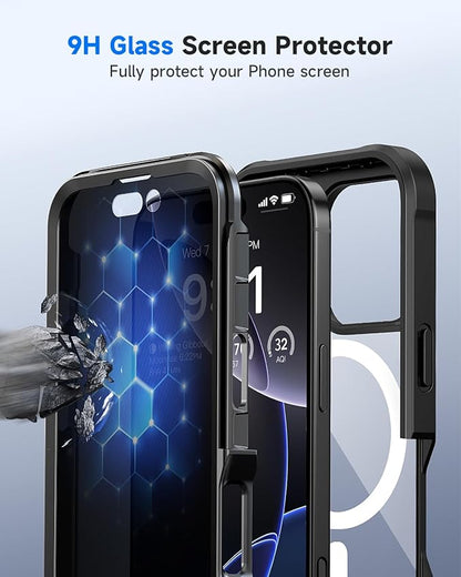 seacosmo for iPhone 16 Pro Max Case, Full Body Bumper with Built-in 9H Tempered Glass Privacy Screen Protector and Camera Lens Protector, Compatible with MagSafe, Shockproof Phone Cover, 6.9", Black