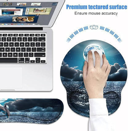 Keyboard Wrist Rest + Mouse Pad Wrist Support Set with Coasters, Non-Slip PU Base Ergonomic Mousepad for Home Office Working Studying Easy Typing & Pain Relief, Dolphin