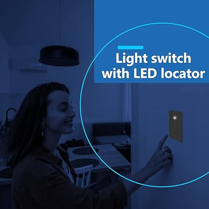 LIDER Minimalist Design Matte Finish Lighted Decorator Switch, Frameless Paddle Light Switch with Locator Light, Grounding Screw, 15A 125V, UL Listed, LS15-1P-I, Ivory