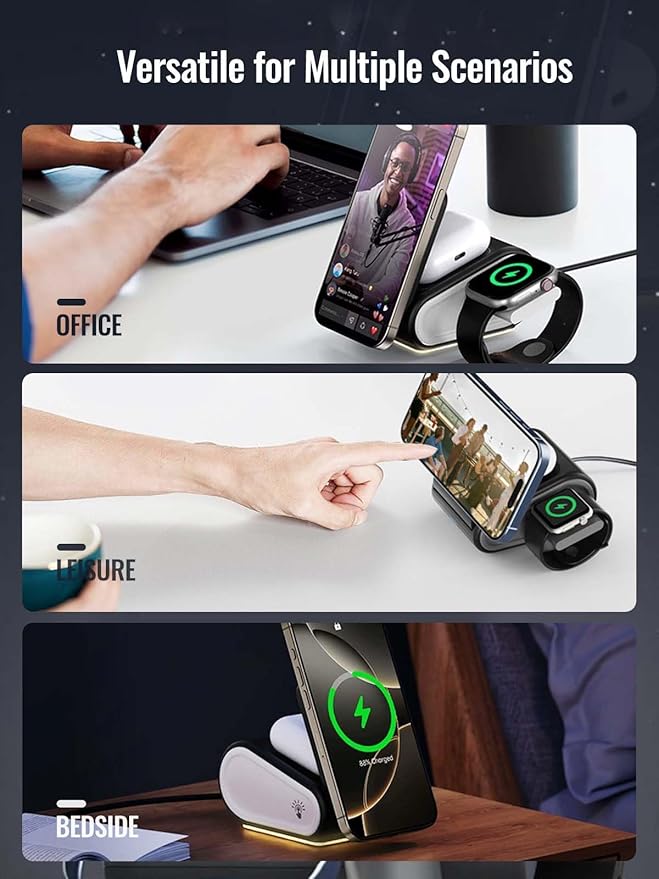 4 in 1 Wireless Charger for iPhone, Mag-Safe Charger for iPhone 16/15/14 Series, Airpods Pro 2, iWatch Series 10/9/8/7, Foldable Charging Station for Apple Multiple Devices