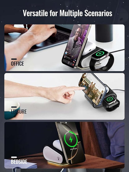 4 in 1 Wireless Charger for iPhone, Mag-Safe Charger for iPhone 16/15/14 Series, Airpods Pro 2, iWatch Series 10/9/8/7, Foldable Charging Station for Apple Multiple Devices