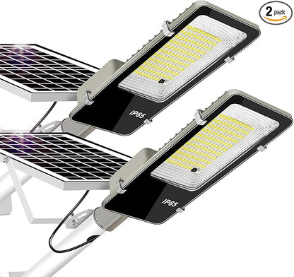 LYKENTOR Solar Lights Outdoor Waterproof IP65: 2 Pack 10000mAH Solar Street Light, Dusk to Dawn Outdoor Solar Lights for Yard, Basketball Court, Parking Lot Lights Commercial with Remote Control
