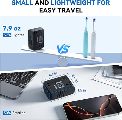 DOACE 220V to 110V Converter 350W Voltage Converter US to Europe for Hair Straightener/Curling Iron Converter for European Travel with 4-Port USB Charging and UK/AU/US/EU Worldwide Plug Adapter