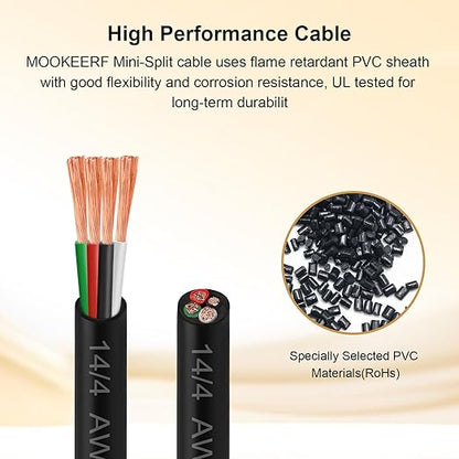 MOOKEERF 14/4 AWG Mini-Split Cable - 150FT 14 AWG 4 Conductor Control Cable 300V Stranded Oxygen-Free Pure Copper Wire for Mini Split Air Conditioner,Heat Pump,HVAC Systems and Speaker Systems