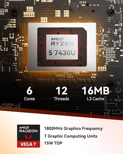 GEEKOM A5 Mini PC with AMD Ryzen 5 7430U, 3-Year Coverage, 16GB RAM(Upgradable, Not LPDDR)&512GB M.2 NVMe SSD, Windows 11 Pro Desktop Computer Support 8K/Wi-Fi 6/BT 5.2/USB 3.2/SD Slot/6x USB