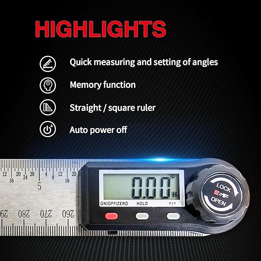 Angle Finder Tool Digital 7 Inch / 200 mm Stainless Steel DPRAF-7-B, Digital Protractor Display Angle Ruler for Measuring, Woodworking, Construction, Wall angle Measurement by S&F STEAD & FAST