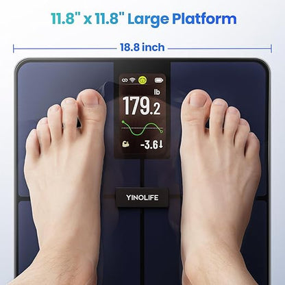 YINOLIFE Smart Scale for Body Weight, 4.3" Color Display Digital Weight Scale, High Precision Wi-Fi Bathroom Scale with BMI, Body Fat, Muscle Mass, 20 Body Composition Scale Sync App, 400 lbs, Black