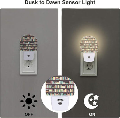 sndheke Books on Bookshelves Night Light, Colorful Books Dusk to Dawn Night Light Plug in,0.5w Energy Saving Sleep Friendly Nightlights for Kids Boys Girls Home Decor