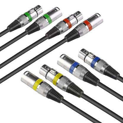MAD OWL 4 Pack 15ft DMX Cables - Male Female XLR Connector for Microphone or Stage Lights