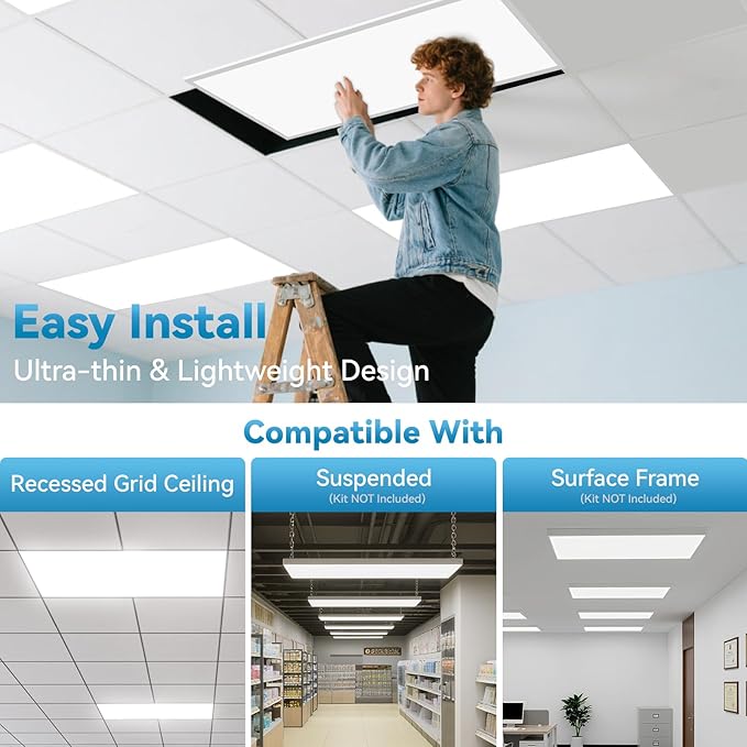 Msbfi 2x4 LED Flat Panel Lights Drop Ceiling Light Fixture 5000K 4000K 3000K Selectable 0-10v Dimmable, 30-40-50W 24x48 LED Light Fixture 100-277V for Office Ceiling Lighting Fixture ETL/DLC 8 Pack
